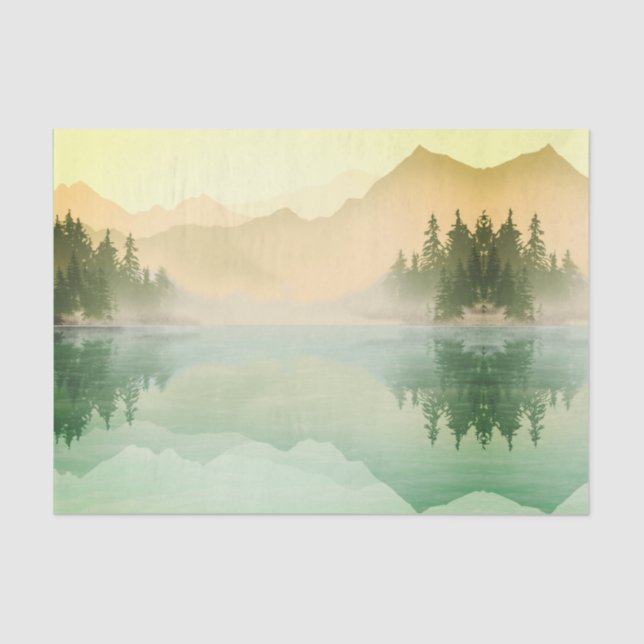 Citrus N Green Mountains Forest Landschaft Seidenpapier (Vorderseite)