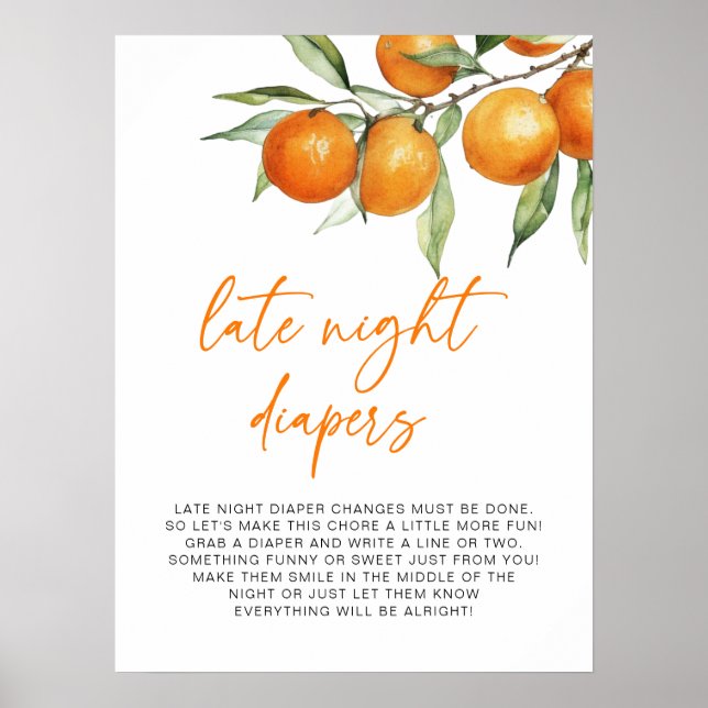 Citrus Orange Baby Dusche Spate Night Diapers Poster (Vorne)