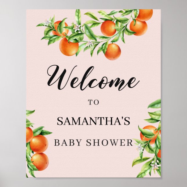 Citrus orange Babydusche Willkommensschild 8x10 Poster (Vorne)