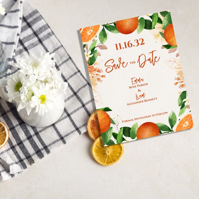 Citrus Orange Blossom Garden Wedding Save the Date Postkarte (Citrus Orange Blossom Garden Wedding Save the Date Postcard)