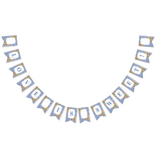 Citrus Orange Blue White Print Brautparty Wimpelkette