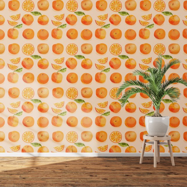 Citrus Orange Blush Pink Food Art Tapete (Citrus orange pattern art wallpaper)