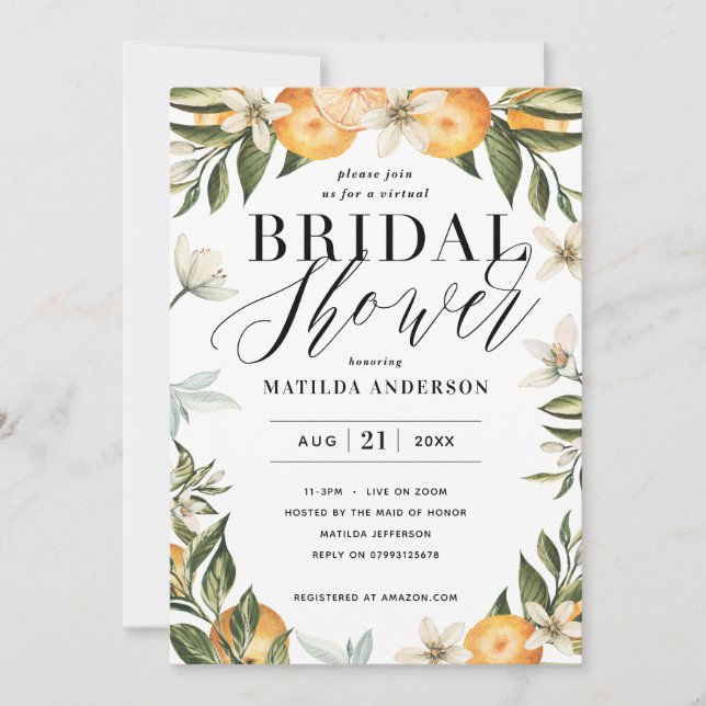 Citrus orange Blüte virtuelles Brautparty Party (Vorderseite)