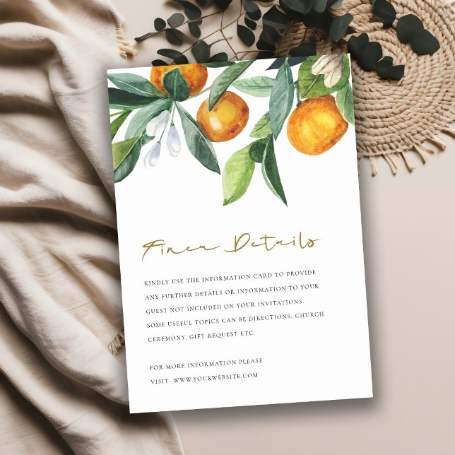 Citrus Orange Botanical Boho Hochzeiten Details Begleitkarte (Von Creator hochgeladen)
