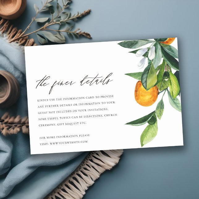 Citrus Orange Botanical Boho Hochzeiten Details Begleitkarte (Von Creator hochgeladen)
