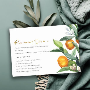 Citrus Orange Botanical Boho Hochzeitsempfang Begleitkarte