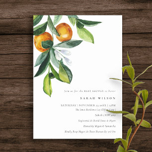 Citrus Orange Botanical Boho Kinderdusche Einladun Dankeskarte