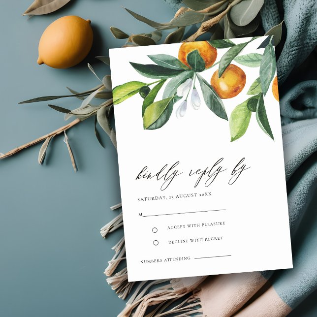 Citrus Orange Botanical Boho Wedding RSVP Begleitkarte (Von Creator hochgeladen)