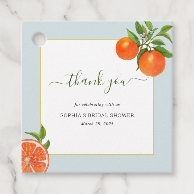 Citrus Orange Brautparty Vielen Dank Geschenkanhänger (Vorderseite)