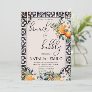 Citrus Orange Floral Italy Bridal Shower Brunch Einladung