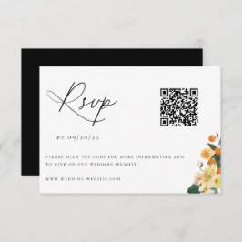 Citrus Orange Floral Wedding QR Code RSVP Karte