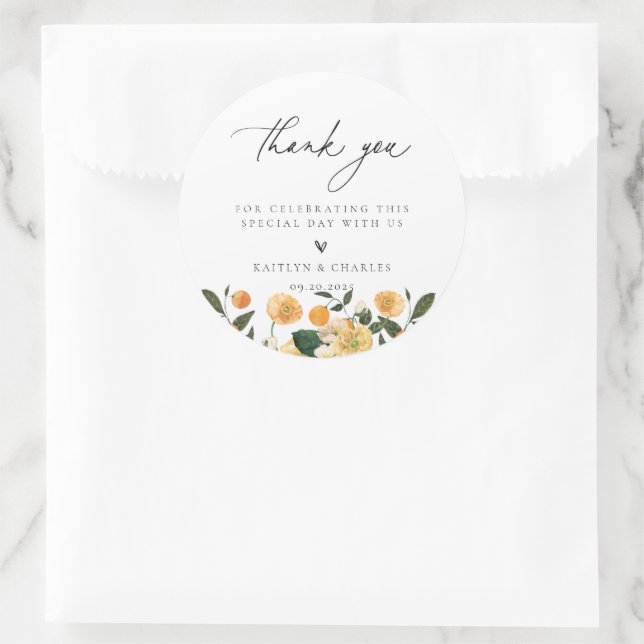 Citrus Orange Floral Wedding Vielen Dank Runder Aufkleber (Tasche)