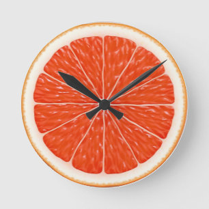 Citrus Orange Fun Red Slice Round Clock Runde Wanduhr