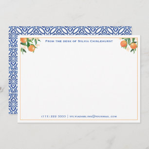 Citrus Orange Italian Blue Tiles Brautparty Dankeskarte