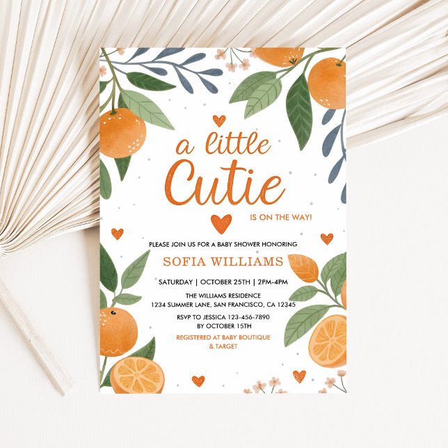 Citrus Orange kleine Süsse Babydusche Einladung (A Little Cutie Baby Shower Invitation)