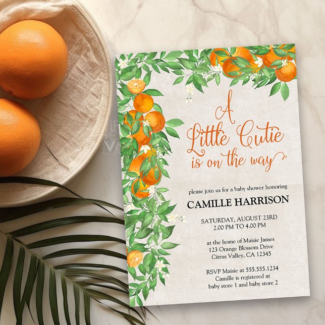 Citrus Orange kleine Süsse Neutral Baby Dusche Einladung (Little Cutie baby shower invitation from my Citrus Orange Baby Shower collection)