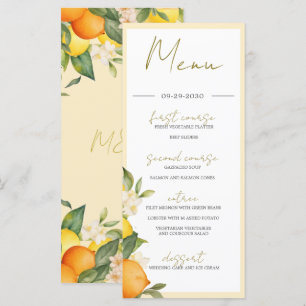 Citrus Orange Lemons Summer Monogram Menükarte