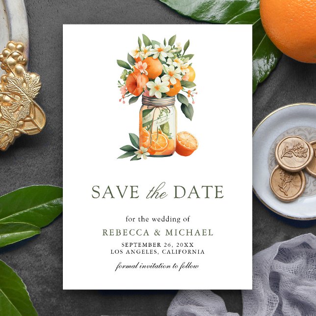 Citrus Orange Mason Jar Foto Wedding Save The Date (Von Creator hochgeladen)