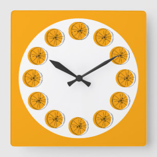 Citrus Orange Multi clock Quadrat Quadratische Wanduhr