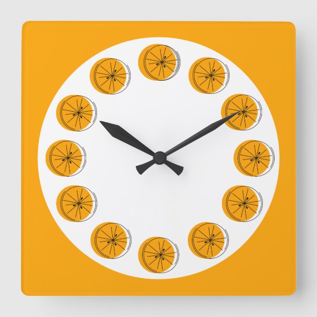 Citrus Orange Multi clock Quadrat Quadratische Wanduhr (Vorderseite)