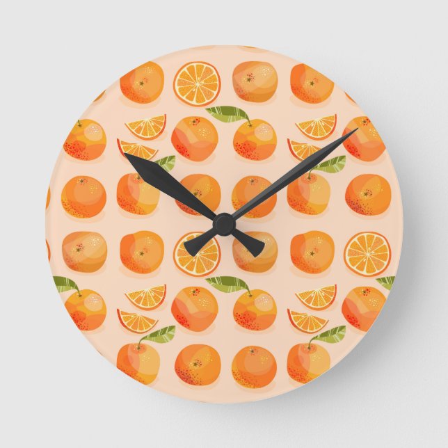 Citrus Orange Muster Runde Wanduhr (Vorderseite)
