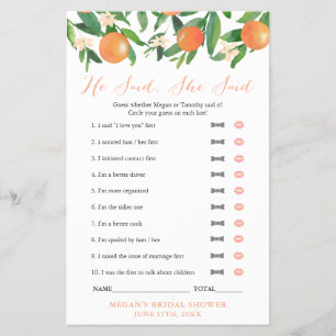 Citrus Orange Paare Dusche sagte er sagte, sie sag Flyer