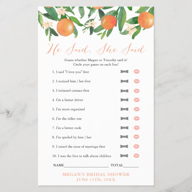 Citrus Orange Paare Dusche sagte er sagte, sie sag Flyer (Vorne)