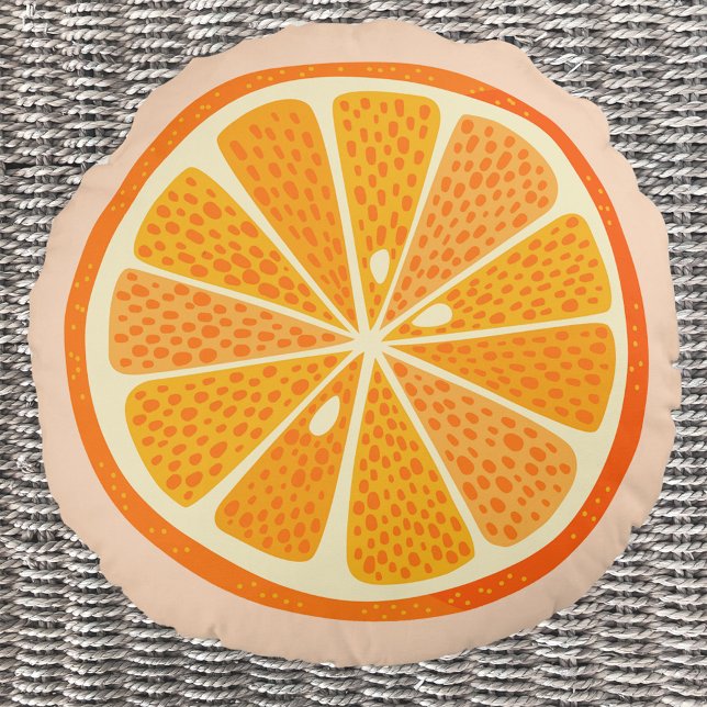 Citrus Orange Rundes Kissen (Fun citrus orange slice round pillow for a Mediterranean summer feel)