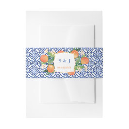 Citrus Orange Spanish Blue White Tiles Wedding Einladungsbanderole