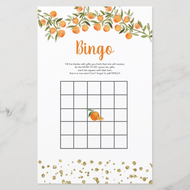 Citrus Orange Watercolor Bingo Game (Vorderseite)