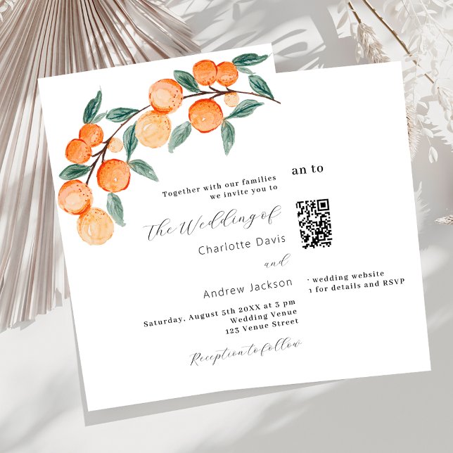 Citrus Orangen Aquarell Moderne QR UAWG Hochzeit Einladung (Von Creator hochgeladen)