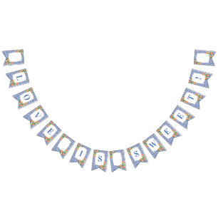 Citrus Orangen Blaues weißes Brautparty Wimpelkette