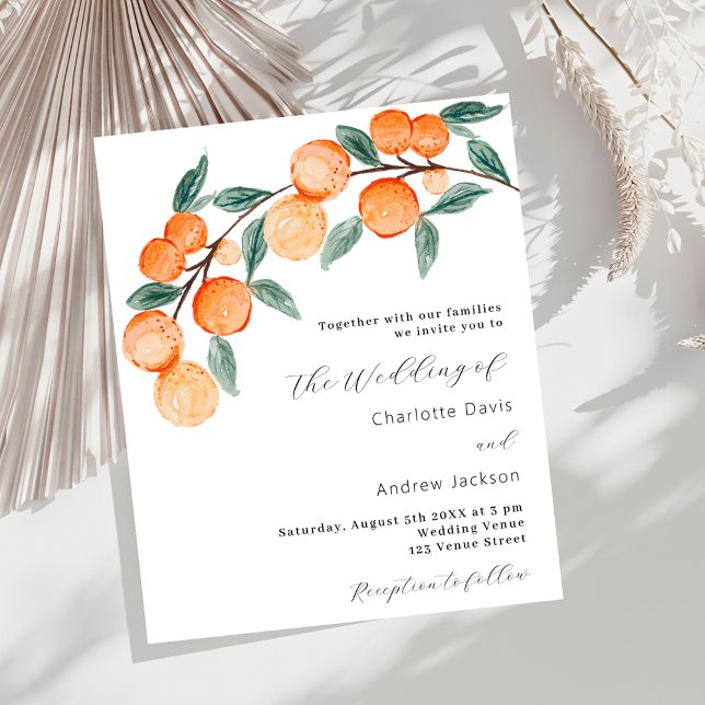 Citrus Orangen Skript-Budget Hochzeitseinladung (Von Creator hochgeladen)