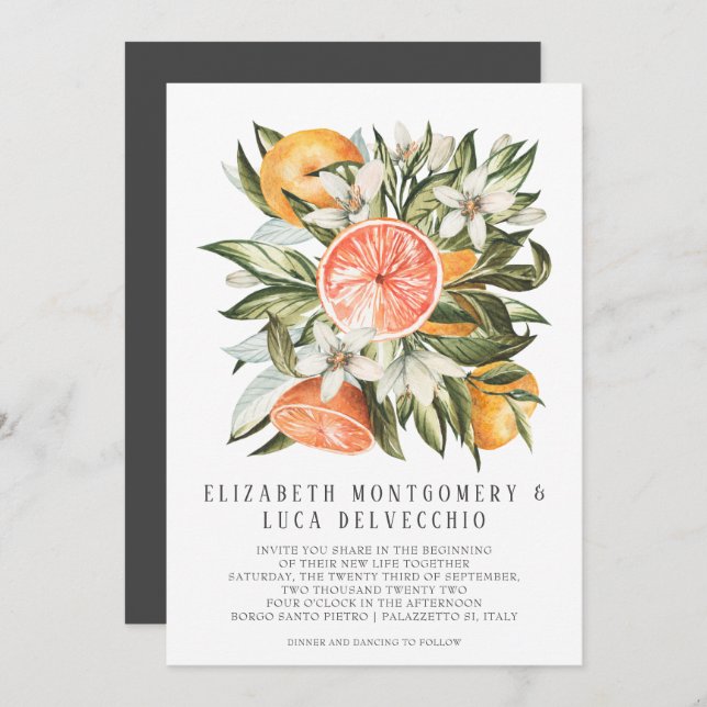 Citrus Orchard | Boho Botanical Wedding Einladung (Vorne/Hinten)