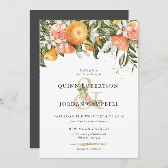 Citrus Orchard | Boho Botanical Wedding Einladung (Vorne/Hinten)