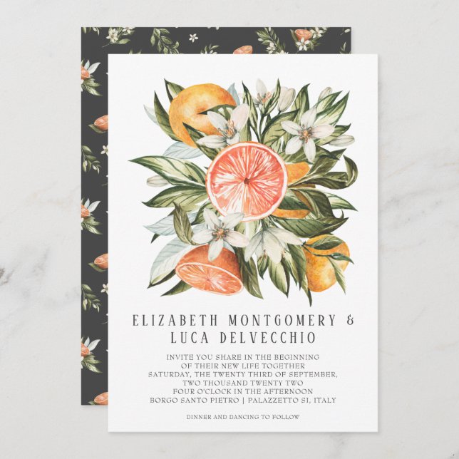 Citrus Orchard | Boho Botanical Wedding Einladung (Vorne/Hinten)