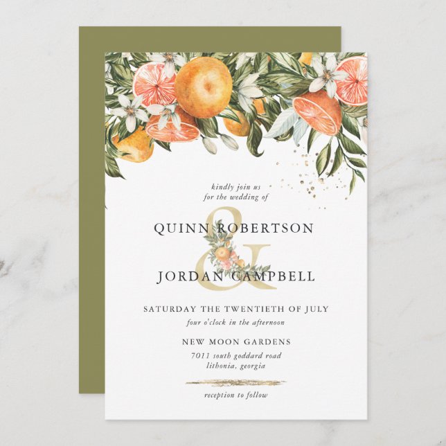 Citrus Orchard | Boho Botanical Wedding Einladung (Vorne/Hinten)