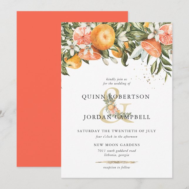 Citrus Orchard | Boho Botanical Wedding Einladung (Vorne/Hinten)