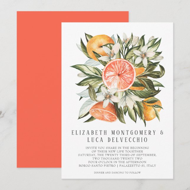 Citrus Orchard | Boho Botanical Wedding Einladung (Vorne/Hinten)