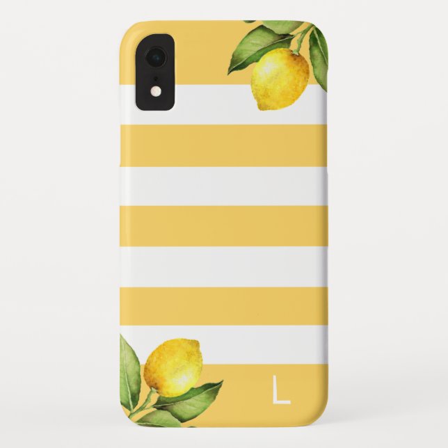 Citrus Orchard Lemon Stripe Monogram Case-Mate iPhone Hülle (Rückseite)