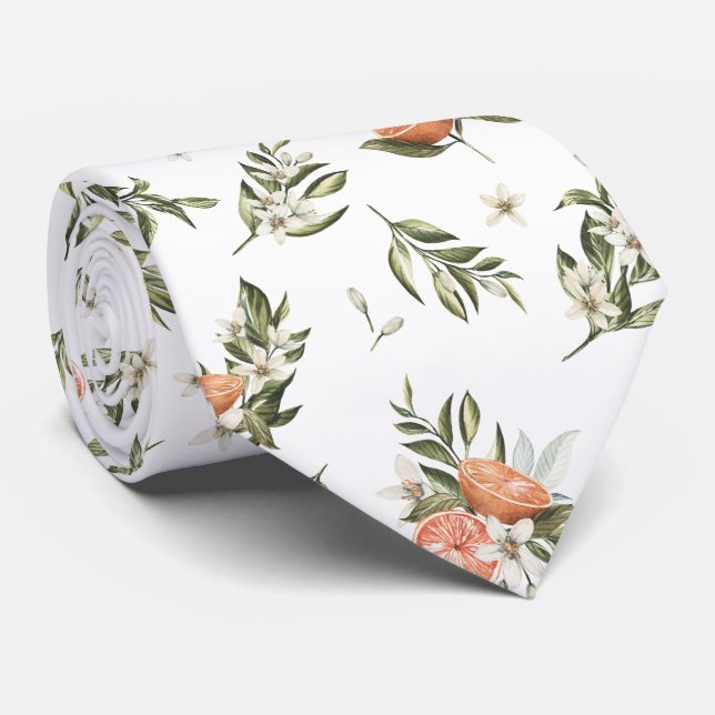 Citrus Orchard Tangerine Botanical Krawatte (Gerollt)