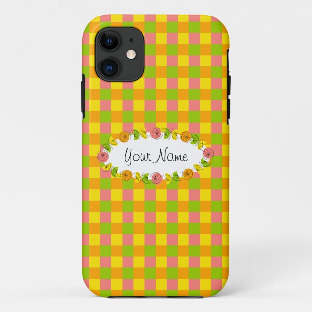 Citrus Oval Karo Name iPhone Fall Case-Mate iPhone Hülle (Rückseite)