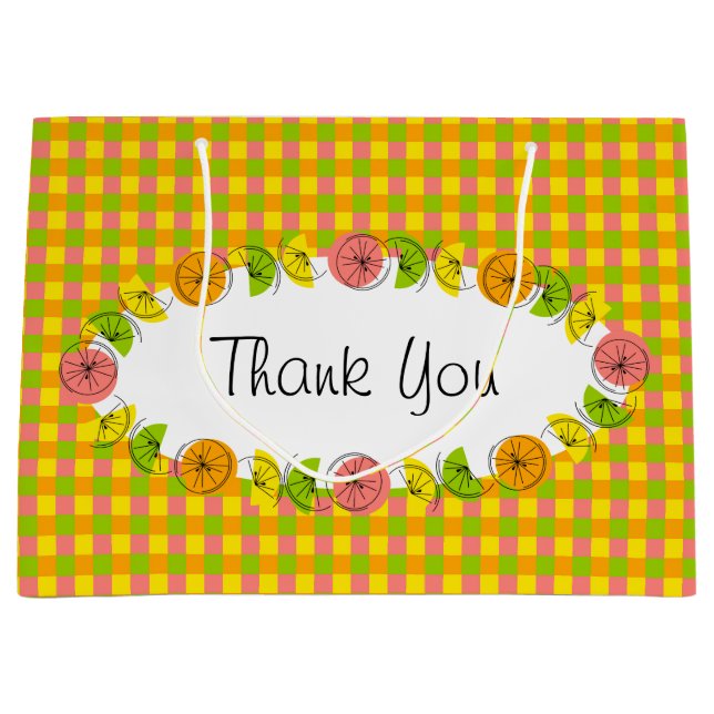 Citrus Oval Karo Vielen Dank Geschenktasche groß Große Geschenktüte (Vorderseite)