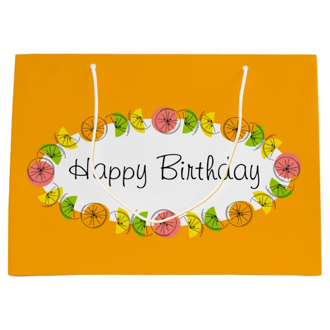 Citrus Oval Orange Happy Birthday groß Große Geschenktüte (Vorderseite)