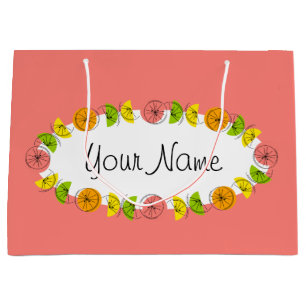 Citrus Oval Pink Name Geschenktasche groß Große Geschenktüte