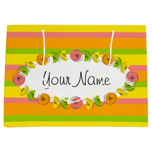 Citrus Oval Stripe Klassischer Name Geschenktasche Große Geschenktüte (Vorderseite)