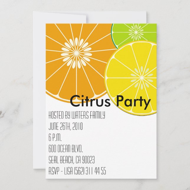 Citrus-Party Einladung (Vorderseite)