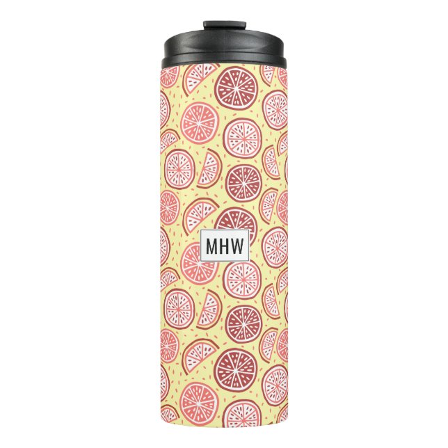Citrus Pattern Custom Monogram Tumbler Thermosbecher (Vorderseite)