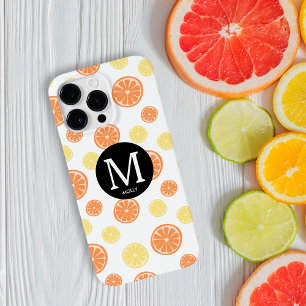 Citrus Pattern Orange Lemon Round Monogram White Case-Mate iPhone 14 Pro Max Hülle