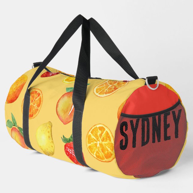 Citrus & Peaches Red Side Individuelle Name Duffle Bag (Rechte Ecke)